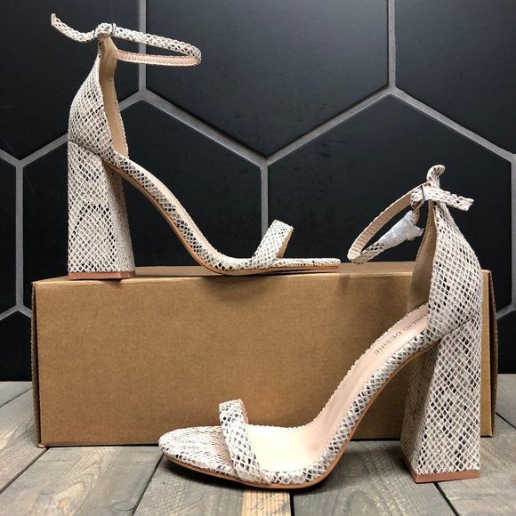 Womens Public Desire Natural Snakeskin Block Heeled Heels Summer Dressy Size 8 - Picture 1 of 6
